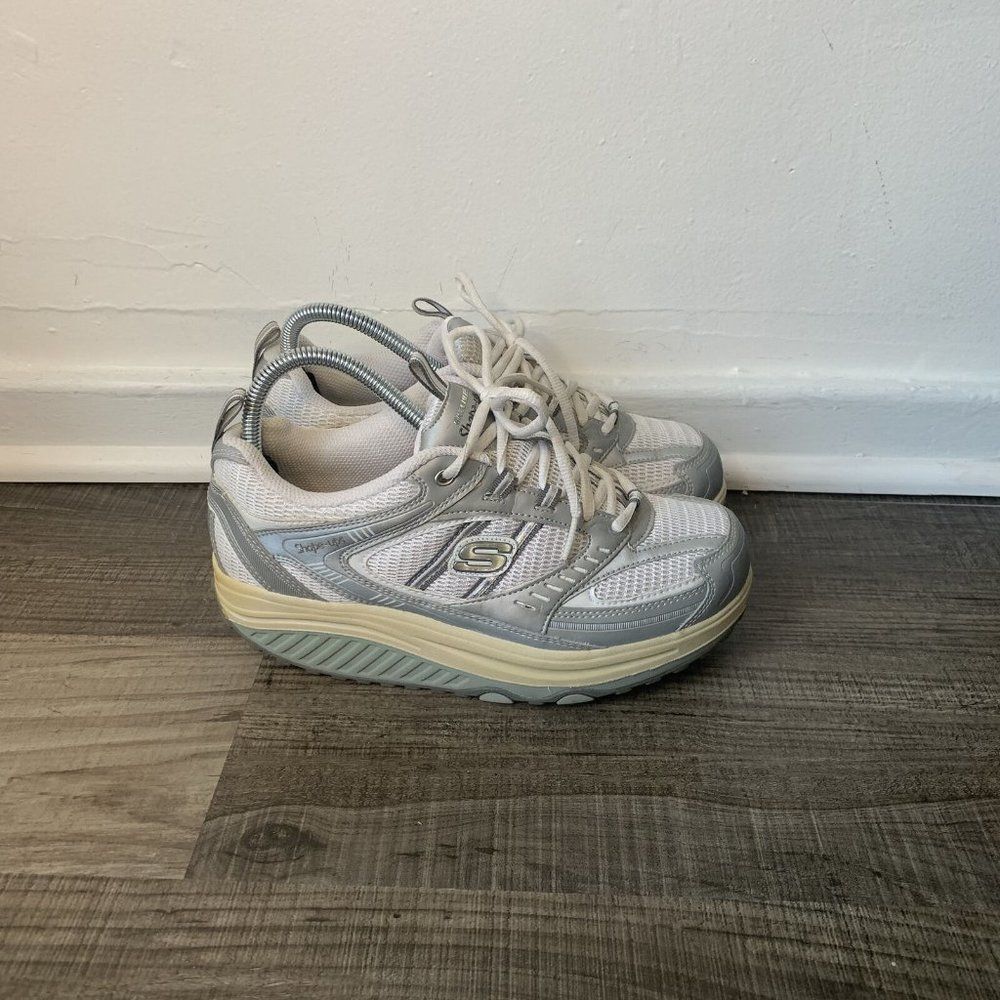 Skechers Womens Shape Ups White Round Toe Low Top Lace Up Sneaker Shoes Size 8